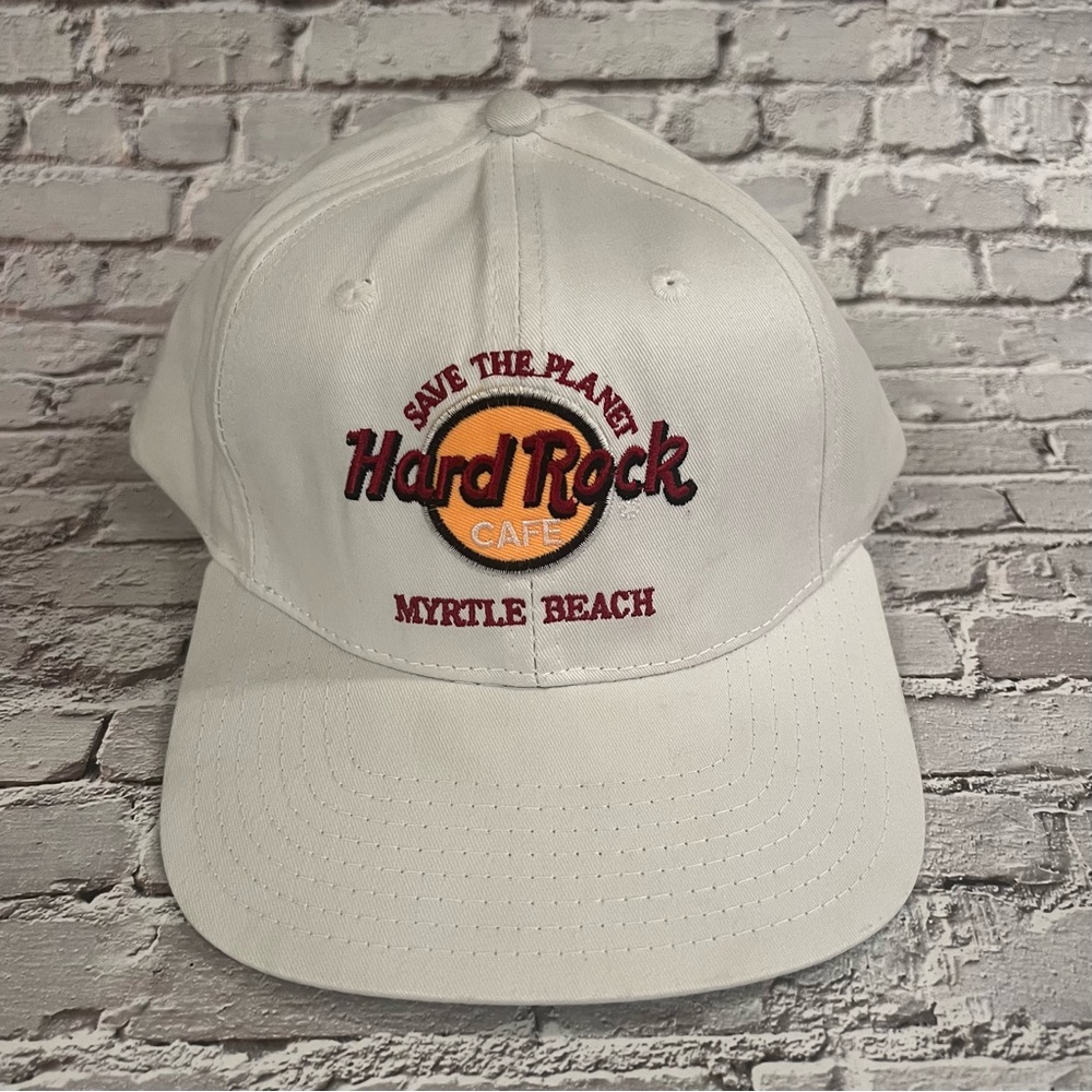 Hard Rock Cafe White SnapBack Hat Cap Myrtle Beach Save The Planet